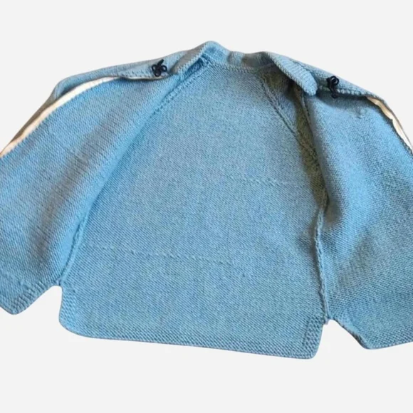 60s 70s Blue Knit Full Zip Cardigan Sweater Jacket, Fall Vintage Winter Knitwear - Picture 6 of 9